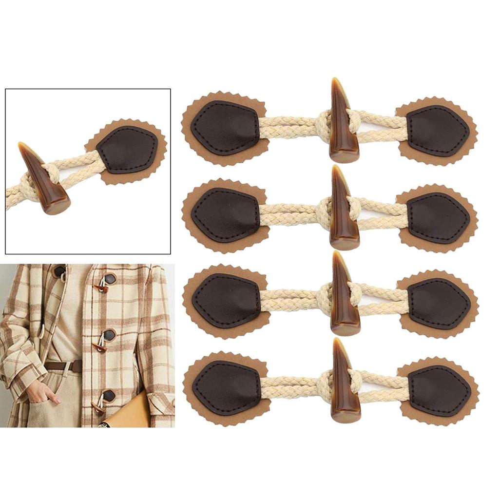 Leather Horn Toggle Button, Duffle Coat Jacket Fasteners Toggle with Leather Patch Duffle Coat Fastener Craft Connector