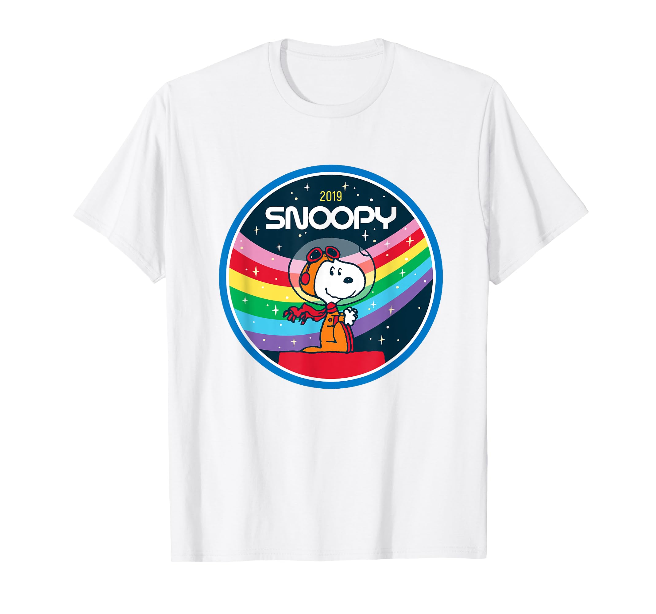 

PEANUTS Snoopy Starry Sky Rainbow Moon Doghouse Ship Pride T-shirt белый
