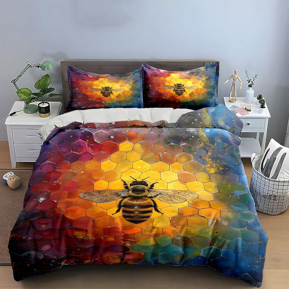 Honeybee Colorful Artwork Set Decor Bedding Set with 1 Duvet Cover 2 Pillowcases Single Double King Queen Gift