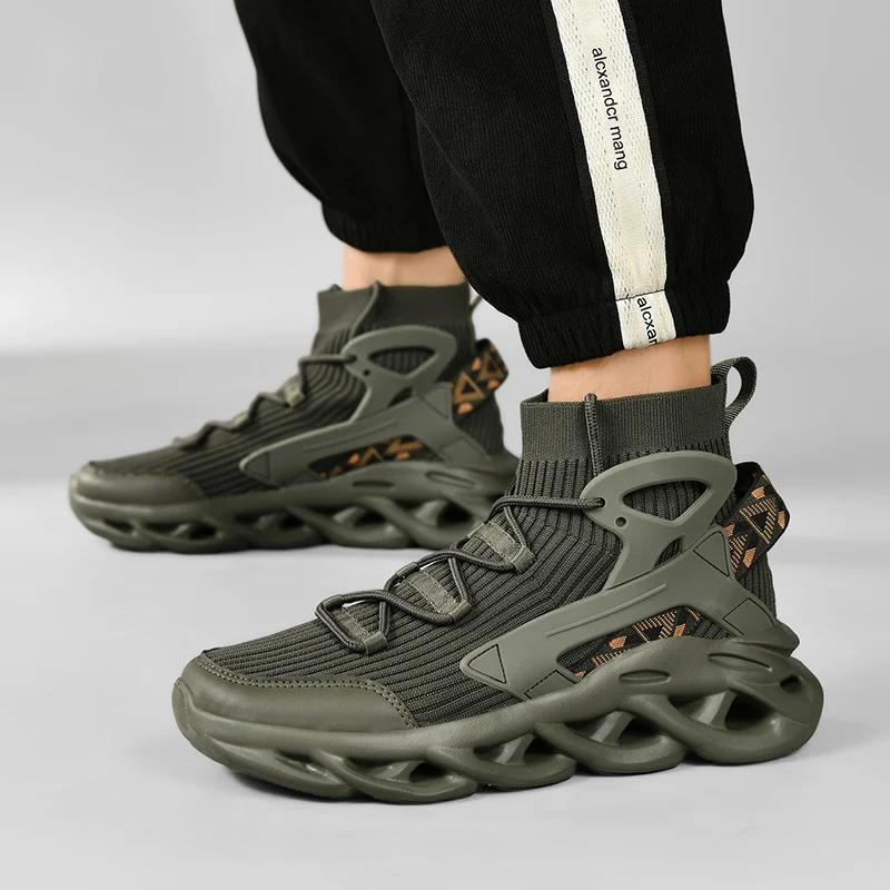 

2025 new flying mesh surface breathable casual sports shoes high top large size men s short boots spring and autumn men s shoes 46 чорний