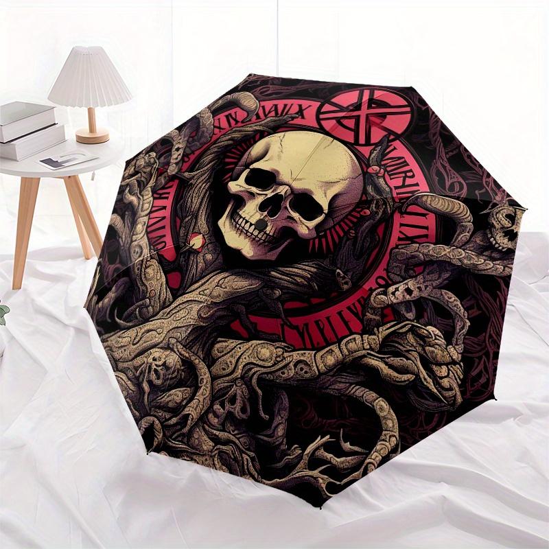 Dark Fantasy Skull & Tentacle Circular Wall ArtUmbrella, Portable 3-Fold Compact Umbrella for Men & Women Gift