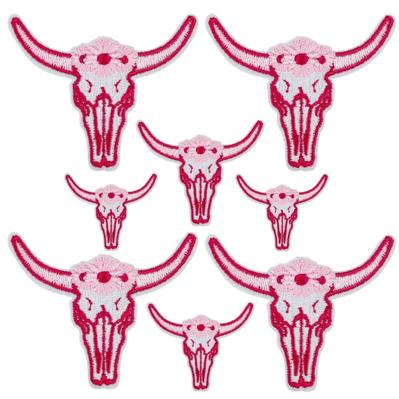 10PCS/lots Pink Western Cowboy Embroidered DIY Iron On Patches For Hats Jackets Jeans Sew Badges Pink Cartoon Embroidery Patch