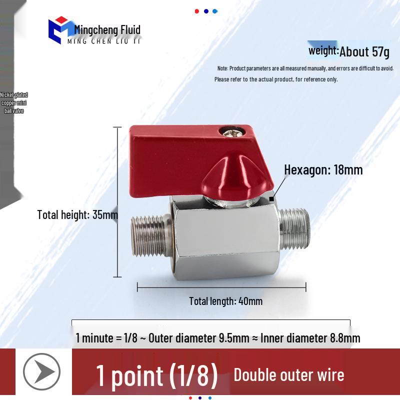 Compact Ball Valve with Double Male/Female Thread, Sizes 1/4", 3/8", 1/2", Pneumatic Polished Electroplated Switch Valve Accessory.