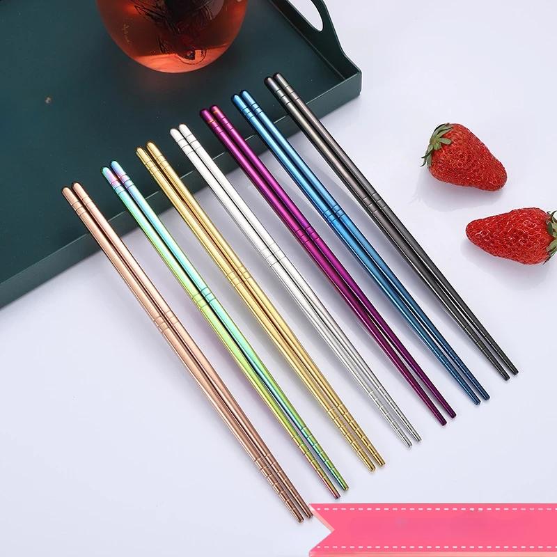 

1 Pair of 304 Stainless Steel Chinese Chopsticks Portable Non-slip Metal Chopsticks Food Bar Sushi Bar Kitchen Cutlery Bar