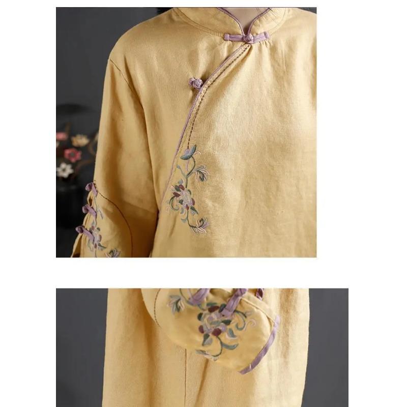 Blusa estiva con colletto alla coreana a tre quarti alla moda da donna High Street Casual Pullover larghi Elegante Ricamata