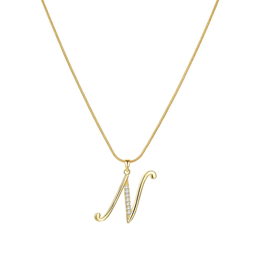 "Elegant 26-Letter Zircon Inlaid Gold Snake Chain Necklace"