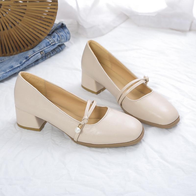 

Туфли Мэри Джейн Женские 2025 Осень Новые Корейский Стиль Вечерний Бриз Ремешок Массивный Каблук Высокие Каблуки Мелкий Вырез Одинарные Туфли 35 абрикосовый