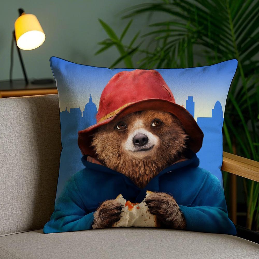 Cute P-Paddington Bear Cushion Cover Plush Fabric Soft Double-Sided Printed Invisible Zipper Sofa Pillow Case Home Decor