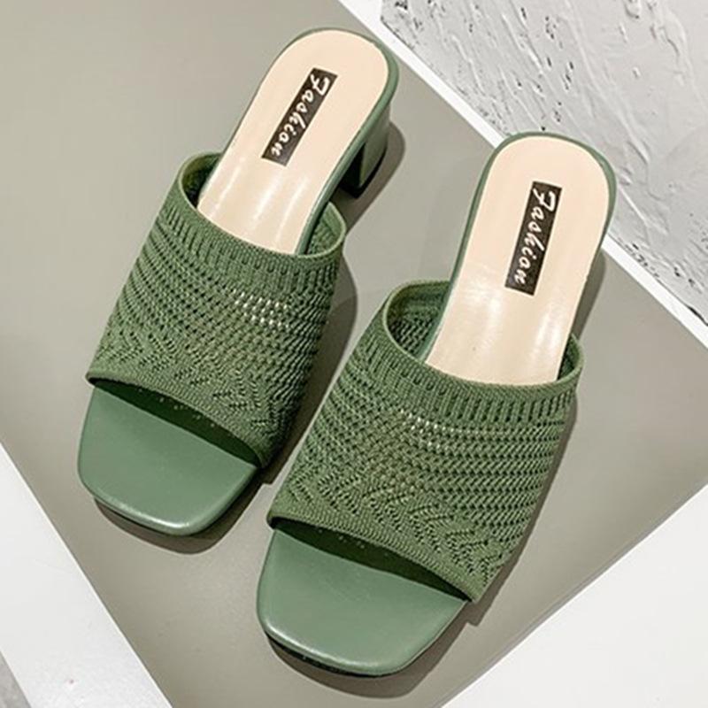 fashion Fashion Knit Women Slippers Summer Closed Toe Comfort Slippers Women Fashion Fly Weave Outdoor Sandals Medium Heel Slippers