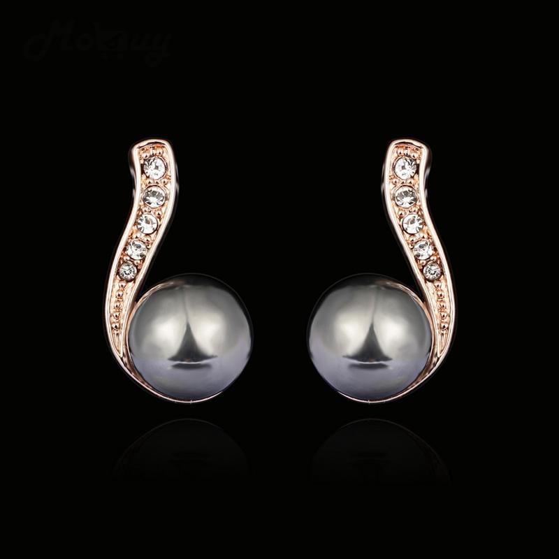 Black Imitation Pearl Stud Earring For Women Korean Fashion Rose Gold Color Jewelry Austrian Crystal Top Quality ZYE668
