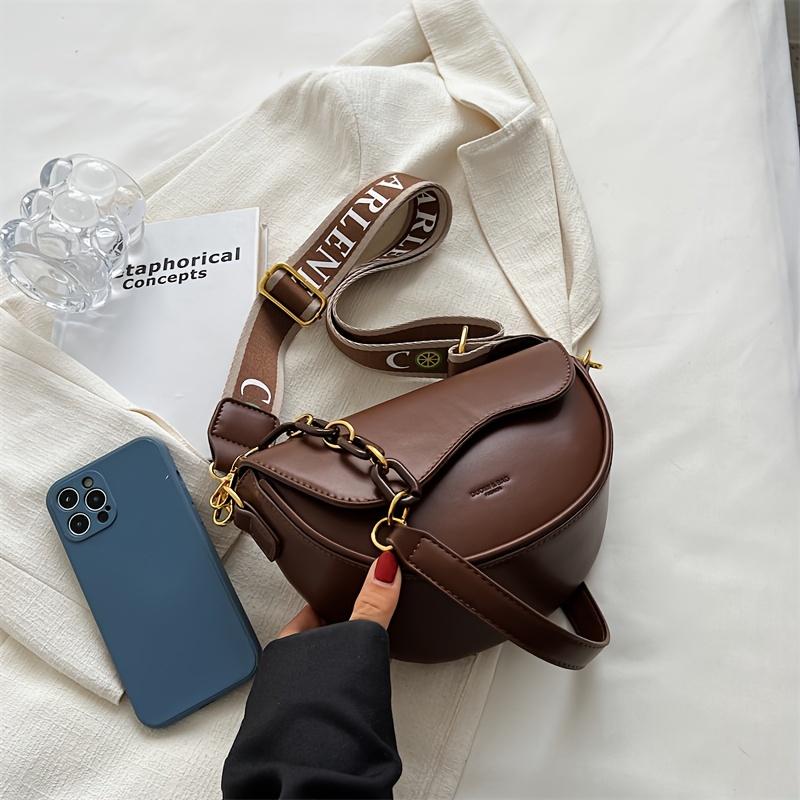 Vintage Saddle Bag for Women, Trendy Crossbody Shoulder Underarm Bag, Buckle Closure, Edge Paint Detail,Shoulder Underarm Bag