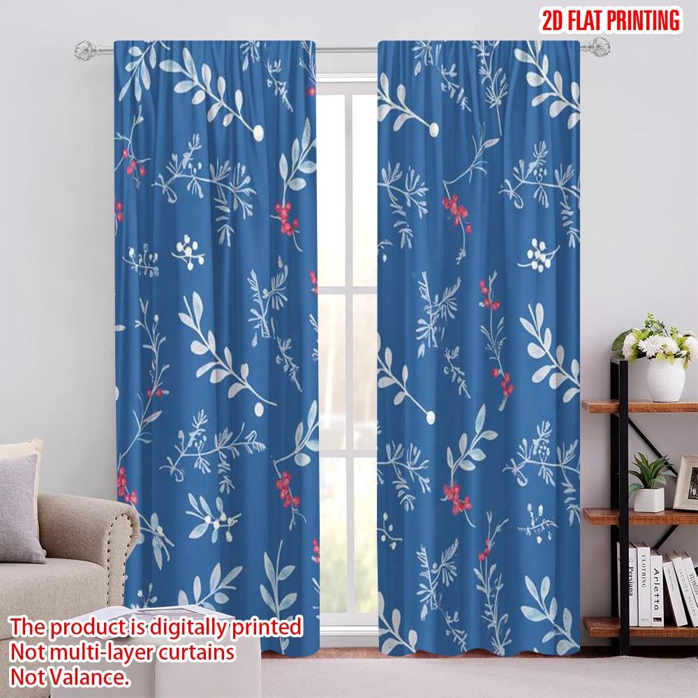 

Set Of 2 Flat Printing Merry Christmas Popular Curtain Snow Plants Fabric Without Electricity Birthday Party Polyester Machine Washable W100*H70(CM)-Grommet top&2PCS