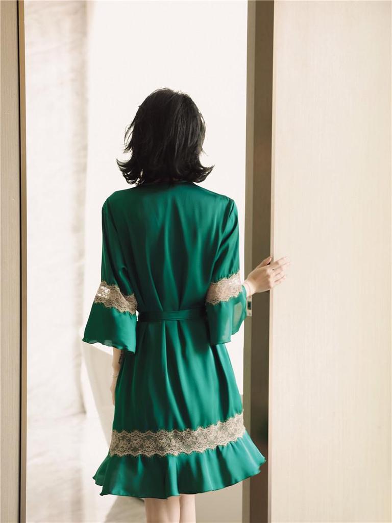 Luxury Silk Two-Piece Lingerie Set: Camisole Nightgown & Robe with Breast Pads