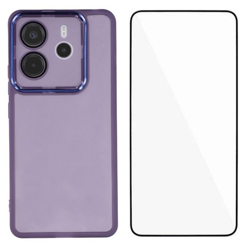 

For Xiaomi Redmi Note 14 4G (163.25x76.55x8.16mm) TPU Case WANLONFENG DKSM Series Electroplated Frame Back Cover with Tempered Glass Purple