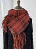 Winter Women Vintage Knitted Scarf Headscarf Mujer Lady Men Sweet Preppy Red Plaid Print Tassel Scarve Foulard Wrap Shawl Korean