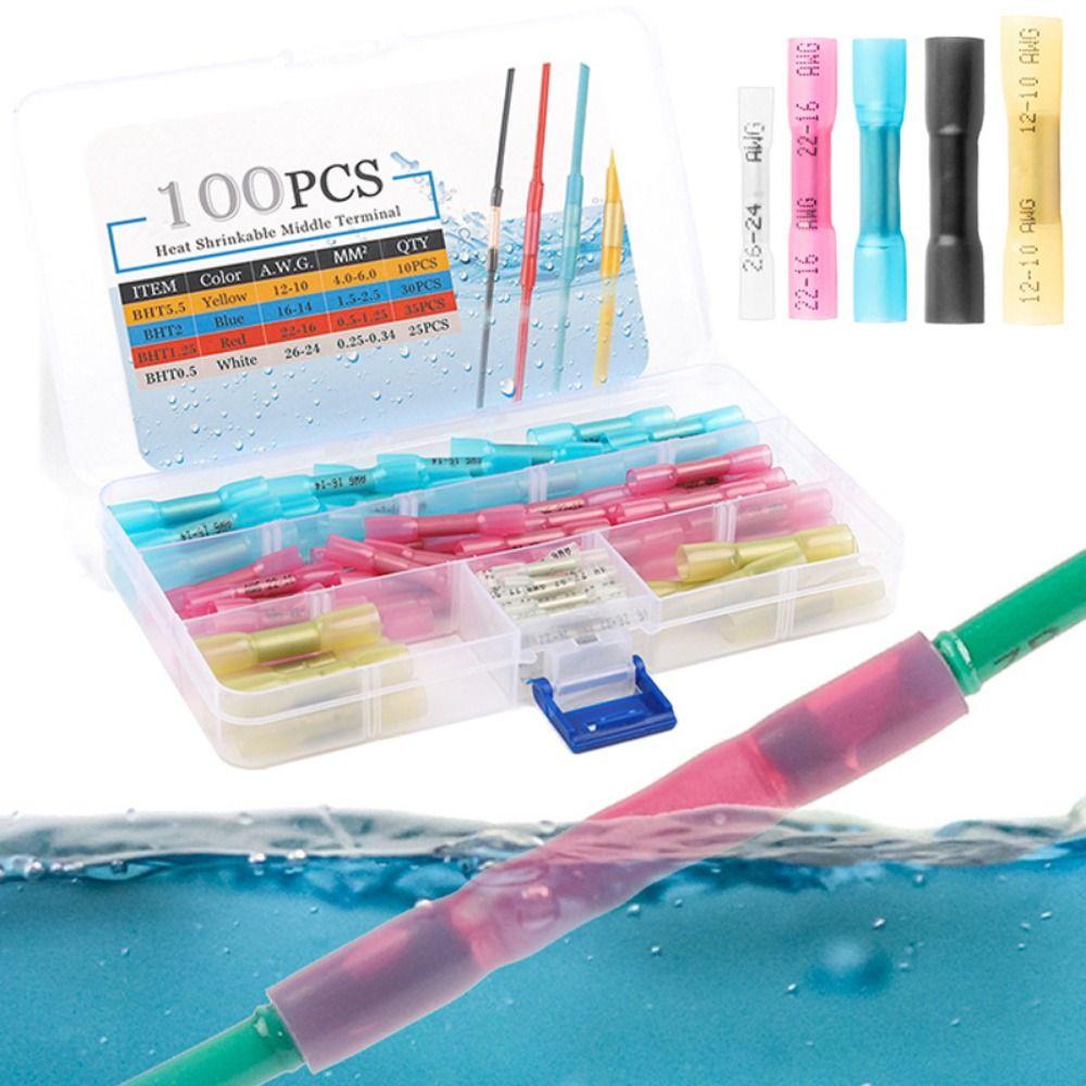 50/100PCS Multicolor Heat Shrink Terminals Insulated Docking Connector Kit Crimp Terminal  Tool