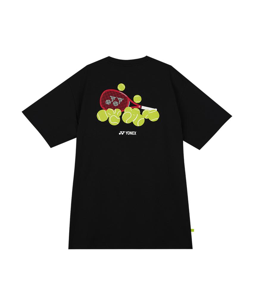 YONEX 265Ts024U Black Unisex Racket & Ball Graphic Casual Short Sleeve T-Shirt