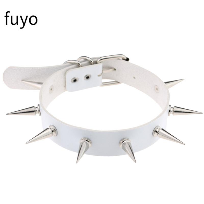 Modny Biały Skóra PU Łańcuszek Punkowy Choker Naszyjnik Dla Kobiet Kołnierz Biżuteria na Szyję Czarny Boho Gotycki Punk goth biżuteria