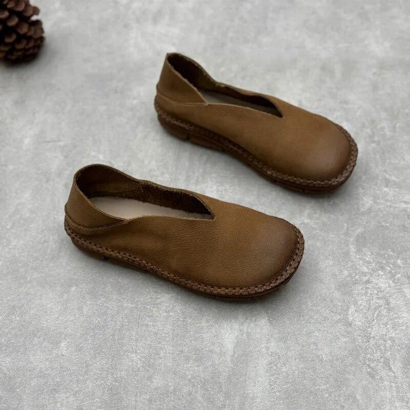 Johnature Retro Loafers Genuine Leather Flat Shoes Casual Versatile Handmade Soft Cowhide Women's Slip-on Shoes