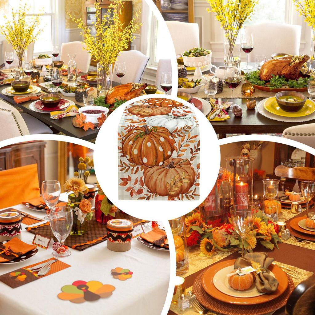 Table Runner  1PC Autumn Thanksgiving Table Runner Pumpkins  Dining Table Decoration Tablecloth for  Picnic Harvest Party Decor