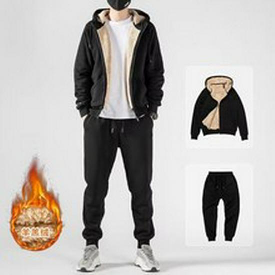 Set de două piese sport pentru bărbați Chaolun, hanorac cu glugă, căptușit cu catifea și fleece