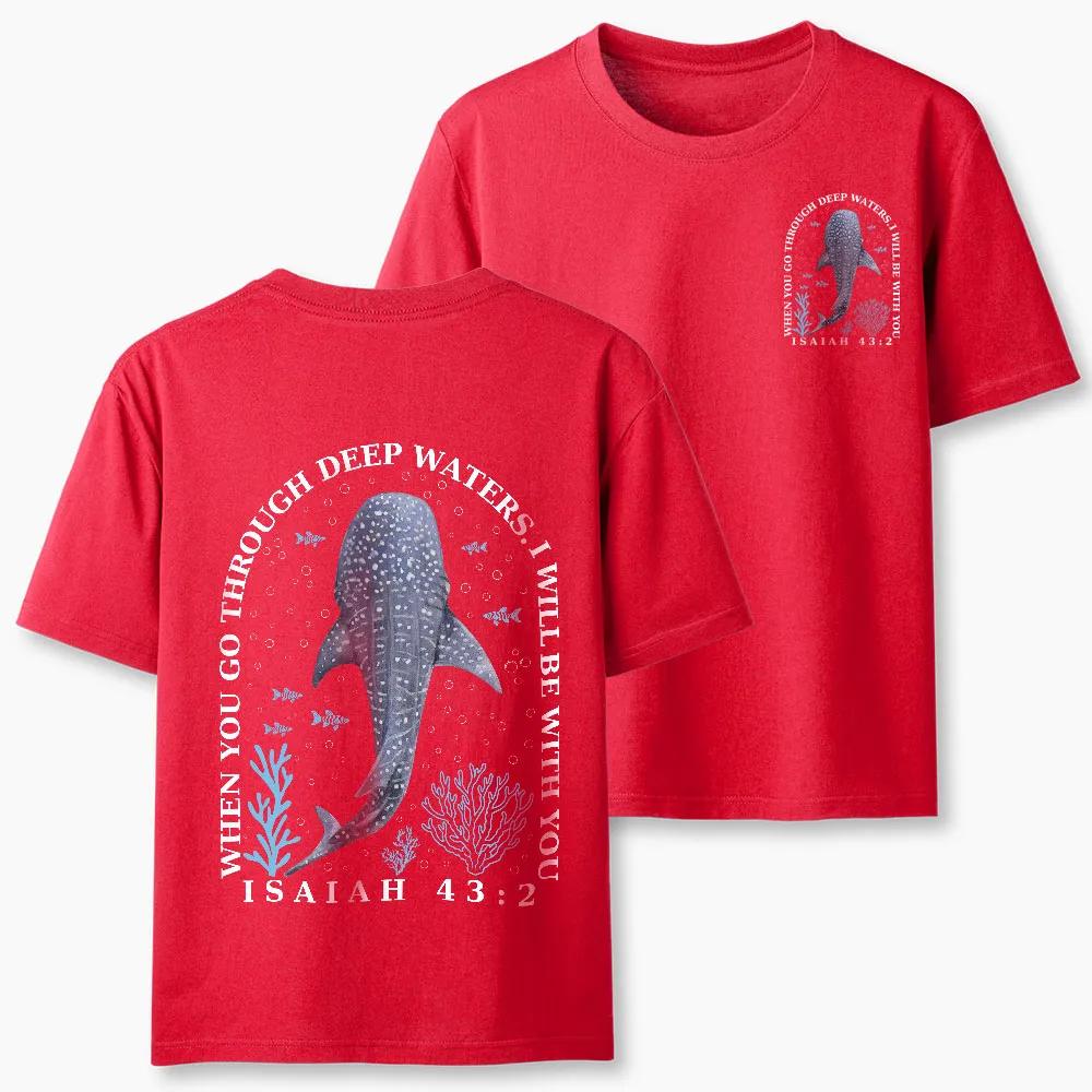 2026 Été Nouveau Quand Tu Traverseras les Eaux Profondes Chrétien Haute Qualité Décontracté Respirant Unisexe Et Unisexe T-shirt à Col Rond