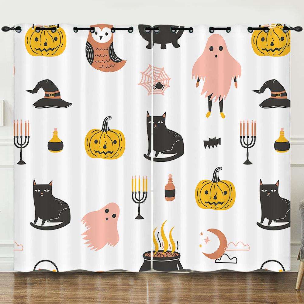 Halloween Pumpkin Digital Printing Curtains Blackout Curtain Punching Modern Minimalist Style