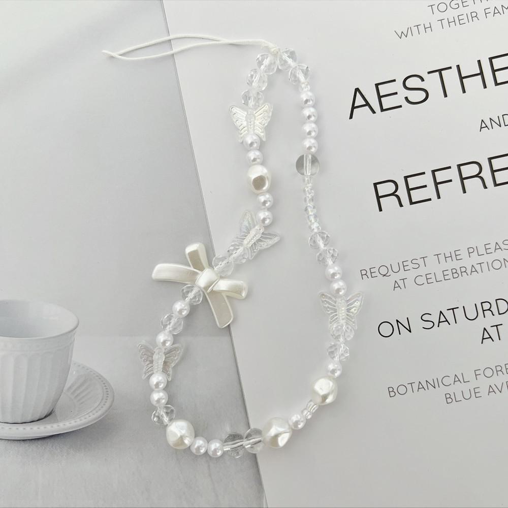 Bracelet de perles d'amour pour femmes, petit nœud en cristal frais, fleurs, amour, chaîne de téléphone portable, anti-chute, accessoires de coque de téléphone portable, DIY