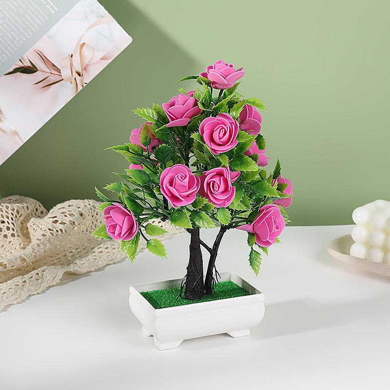 Artificial Potted Rose Plant With Durable Plastic Foam For Home Decor And Gifts