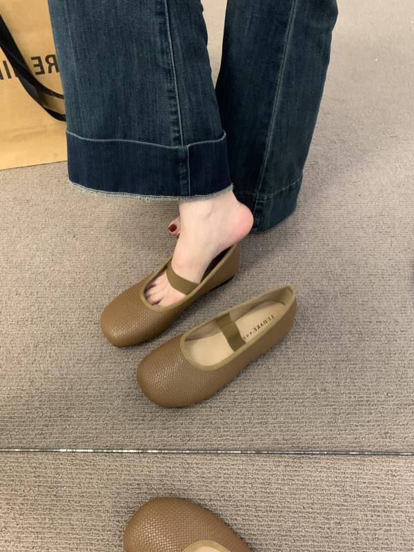 Fashion Shallow Mouth Knitting Flats Soft Shoes Woman 2025 Female Footwear Round Toe New Dress Grandma Retro Mary Janes Grandma Shoes Fe