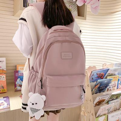Female Fashion Lady High Capacity Waterproof College Backpack Trendy Girls Laptop School Bags Cute Girl Travel Book Bag Bear Pendant