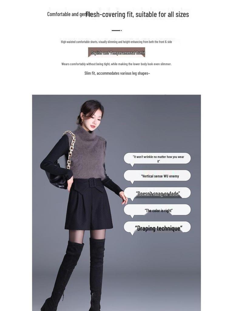 2025 Autumn/Winter High-Waisted Slim A-Line Bow Shorts, Women's Bootcut, Elegant Style Outerwear
