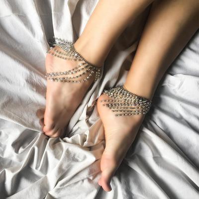 Stonefans Boho Design Tassel Foot Chain Women Leg Accessories Outdoor Summer Layered Rhinestone Anklet Jewelry Beachwear Gift