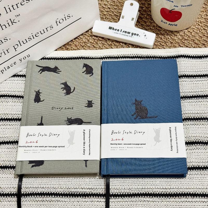 1Pcs Daily Weekly Plan Journal Cat A6 2026 Week Planner Notebook Personal Diary Calendar Time Management Goals Setting Schedule