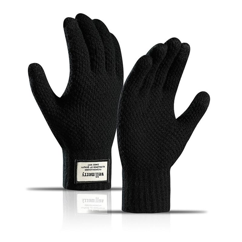 

Winter Men Knitted Gloves Touchscreen High Quality Male Mitten Thicken Warm Wool Cashmere Solid Men Business Gloves Autumn One Size чорний