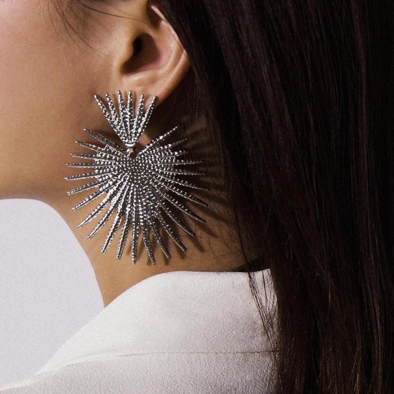 Shape Fan Stud Vintage Heart Ear Earrings Statement Party