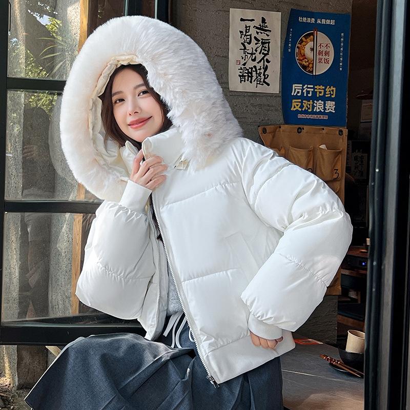Wind hooded big fur collar cotton clothes women's winter new high waist short bread clothes jacket