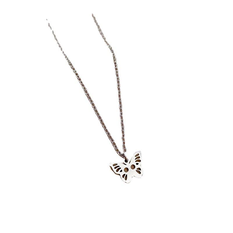 Titanium Steel Empty Butterfly Personality Minimalist Wind Furnace Real Gold Necklace Female Collarbone Chain With