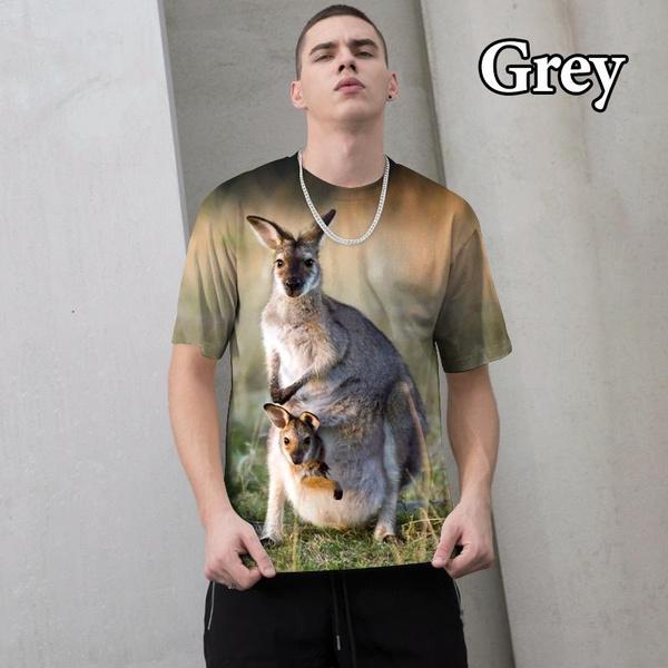 Summer Round Neck Kangaroo Pattern 3D Print Top Fashionable Casual Short Sleeved Men's T-shirts