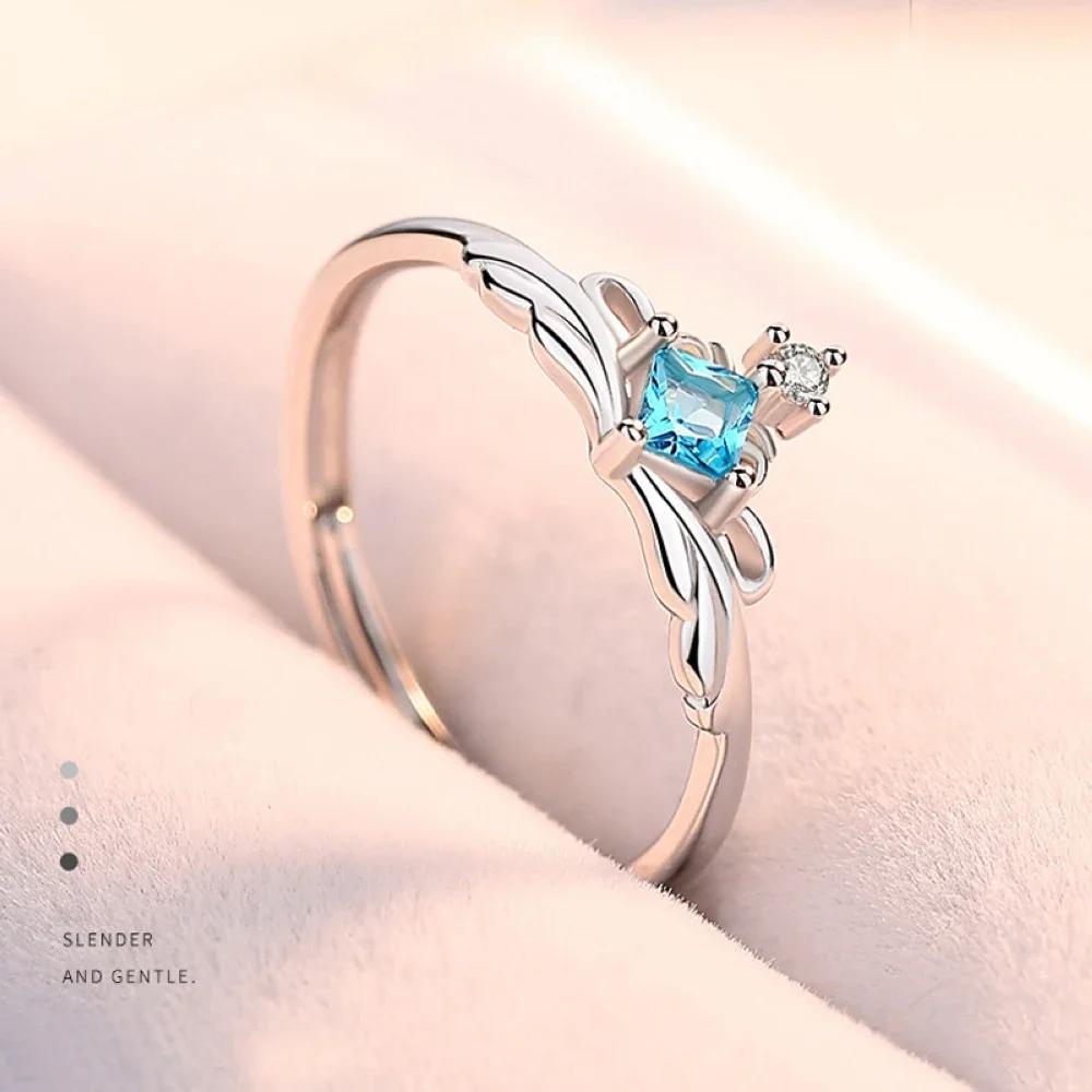 1 Pair Blue Zircon White Copper Plated Platinum Overlap Open Couple Ring Men Women Propose Gift Finger Jewelry Wholesale