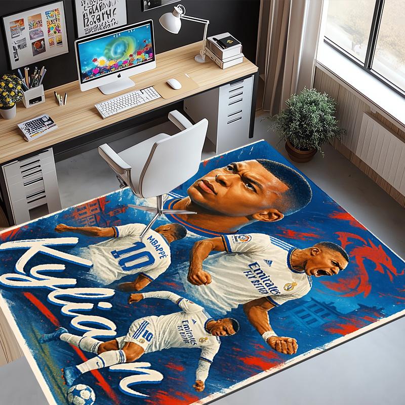 Kylian Mbappe Pattern Rug, Indoor/Outdoor Mat, for Picnic, Gameroom, Bedroom, Office, Living Room, Home Decor Carpet, Birthday Gift