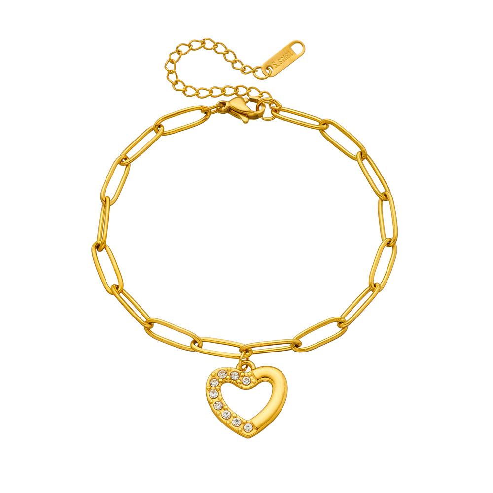 Stainless Steel Thick Bracelets Simple Dinky Hollow Heart Diamond Bracelet Trendy Versatile Unique High End Jewelry for Women
