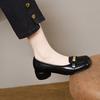 Square head flat shoes women's 2025 shallow mouth one pedal low heel single shoes comfortable loafers thick heel metal buckle lazy shoes