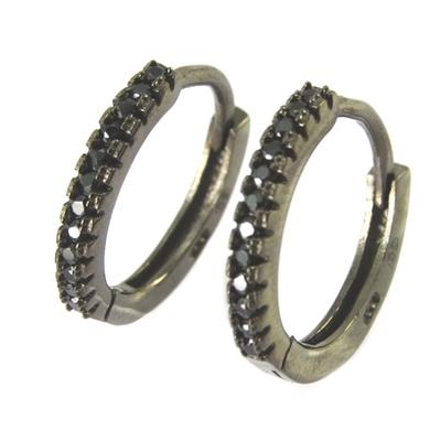[P2379] - Black 'Sissi' Silver Hoop Earrings (rhodium-plated) - 15 Mm 2 Mm