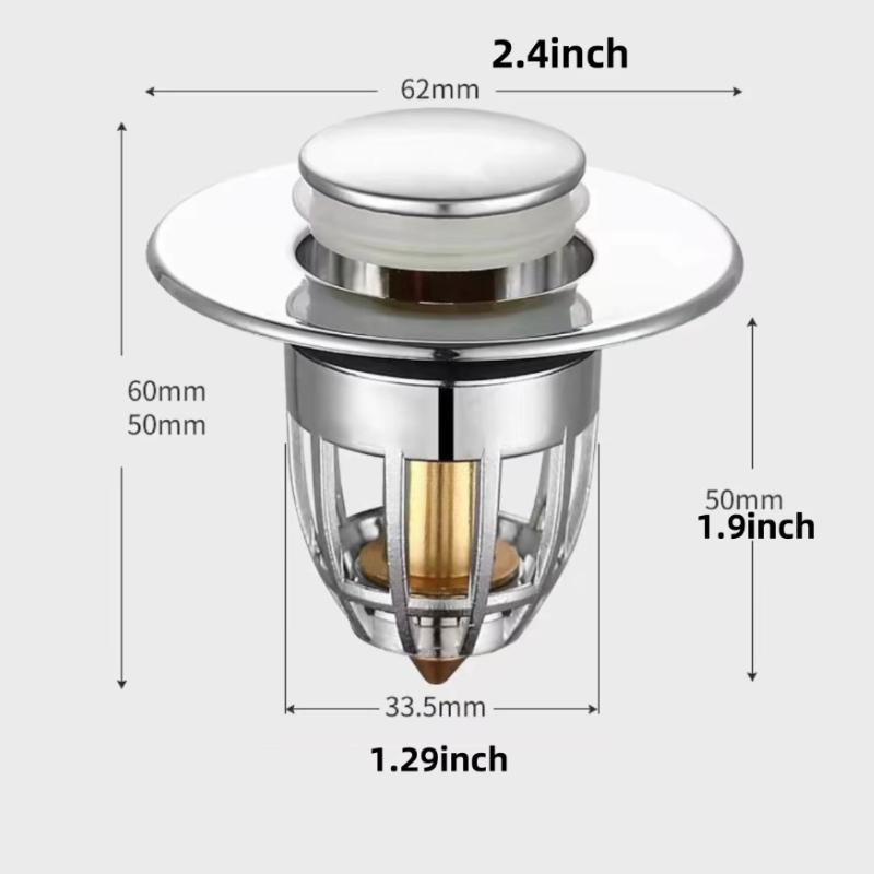 1pc Universal Rebound Drain Plug Filter Basin Pop-up Chrome Sink Filter with Hair Catcher Bathroom Sink Drain Stopper Easy Push