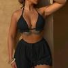 2025 Trendy Solid Color Sexy Halter Bikini Three-Piece Set
