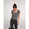 Discoglam High Sense Versitile Fashion Slim Fit Slimming Short Breasted U Collar Gray Short Sleeve T-shirt Women Summer