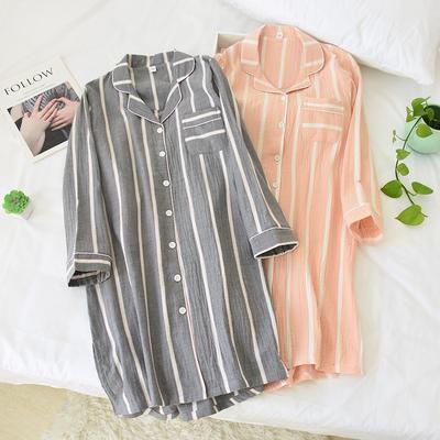 Nuovi Pigiami a Manica Lunga Cotone Donna Mezza Lunghezza Cotone Camicie da Notte Casa Strisce Lunghezza al Ginocchio