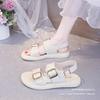 New thick-soled double-buckle sandals, retro belt buckle sandals, fashionable flat-heeled Roman beach women's shoes
