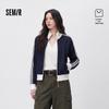 Semir Women's Autumn Color Block Lace Trim Jacket